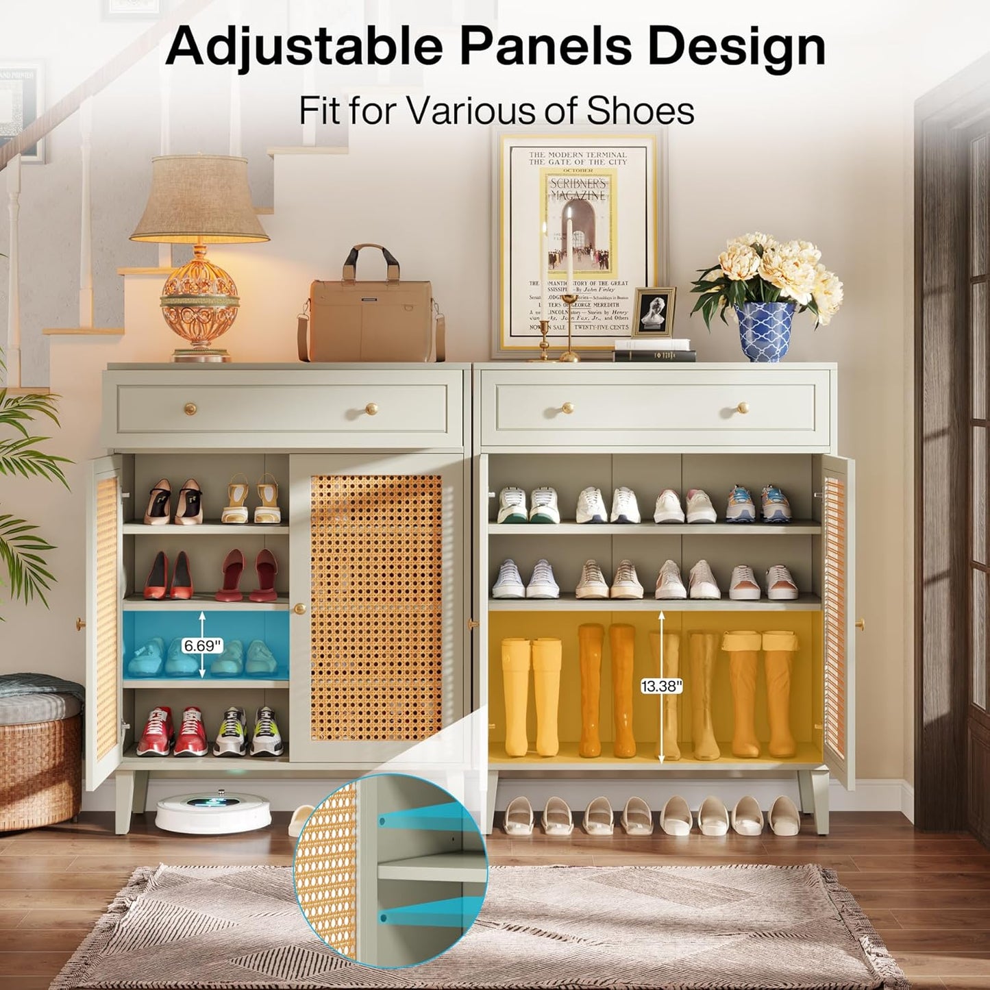 31.49” Mint Green Shoe Cabinet
