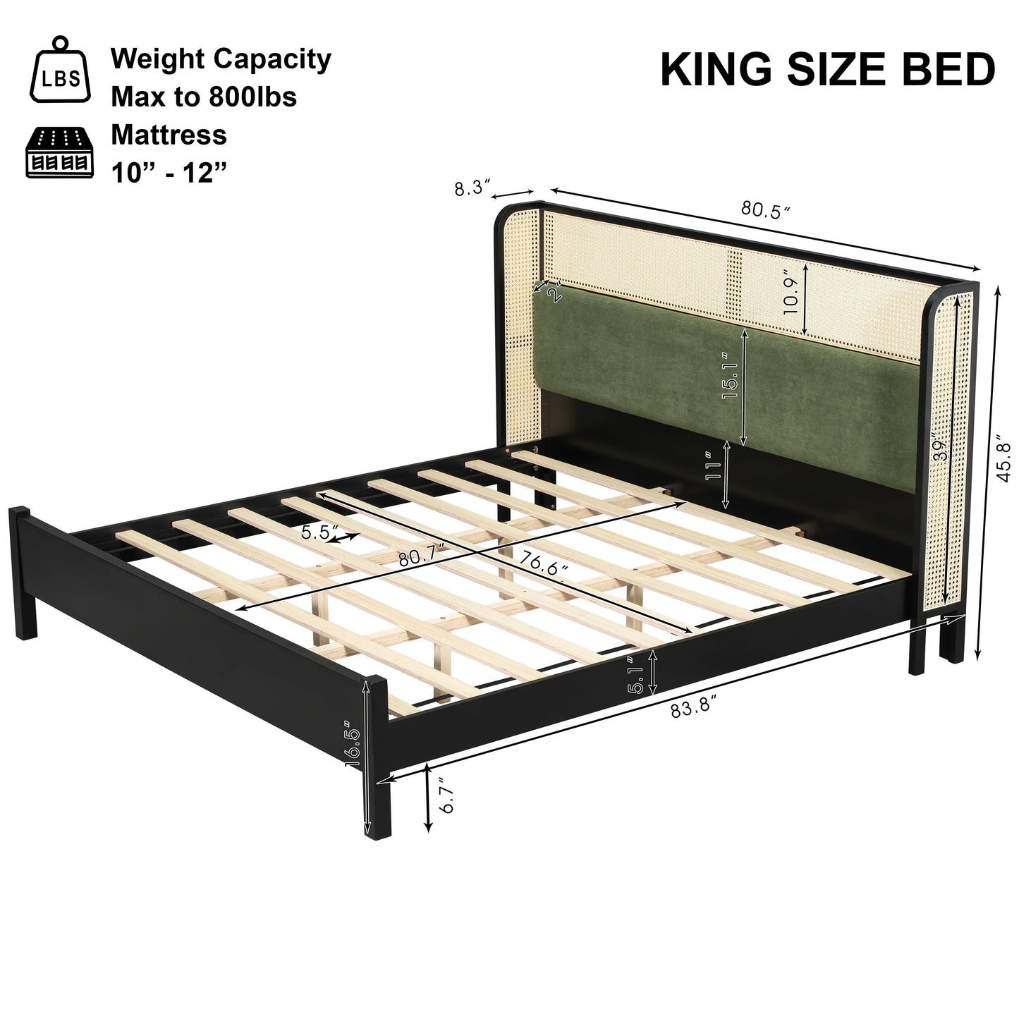 King Size Bed Frame in Black and Green