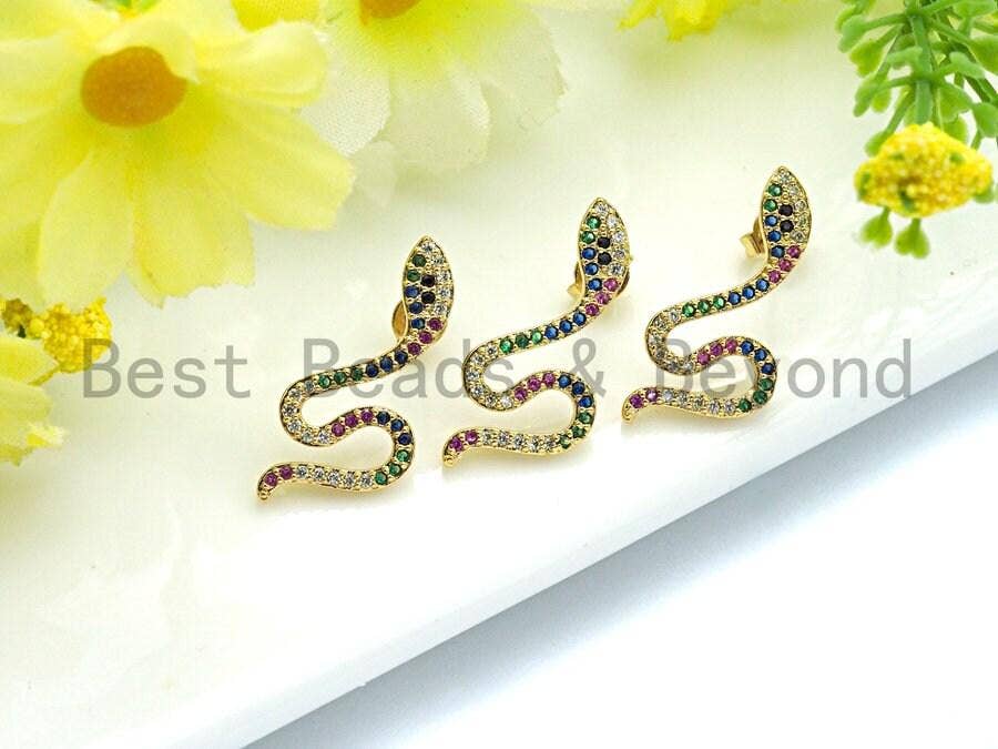 CZ Micro Pave Rainbow Naja Naja Atra Earring, Sku#J124