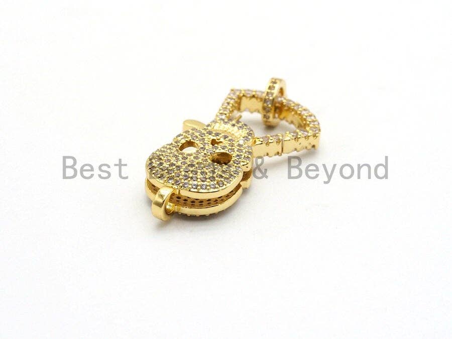 CZ Micro Pave Skull Lobster Claw Clasp, Large Skull Pave Clasp/Pendant Connector, Cubic Zirconia Pave Clasp/Connector/Link,17x37mm, sku#H131