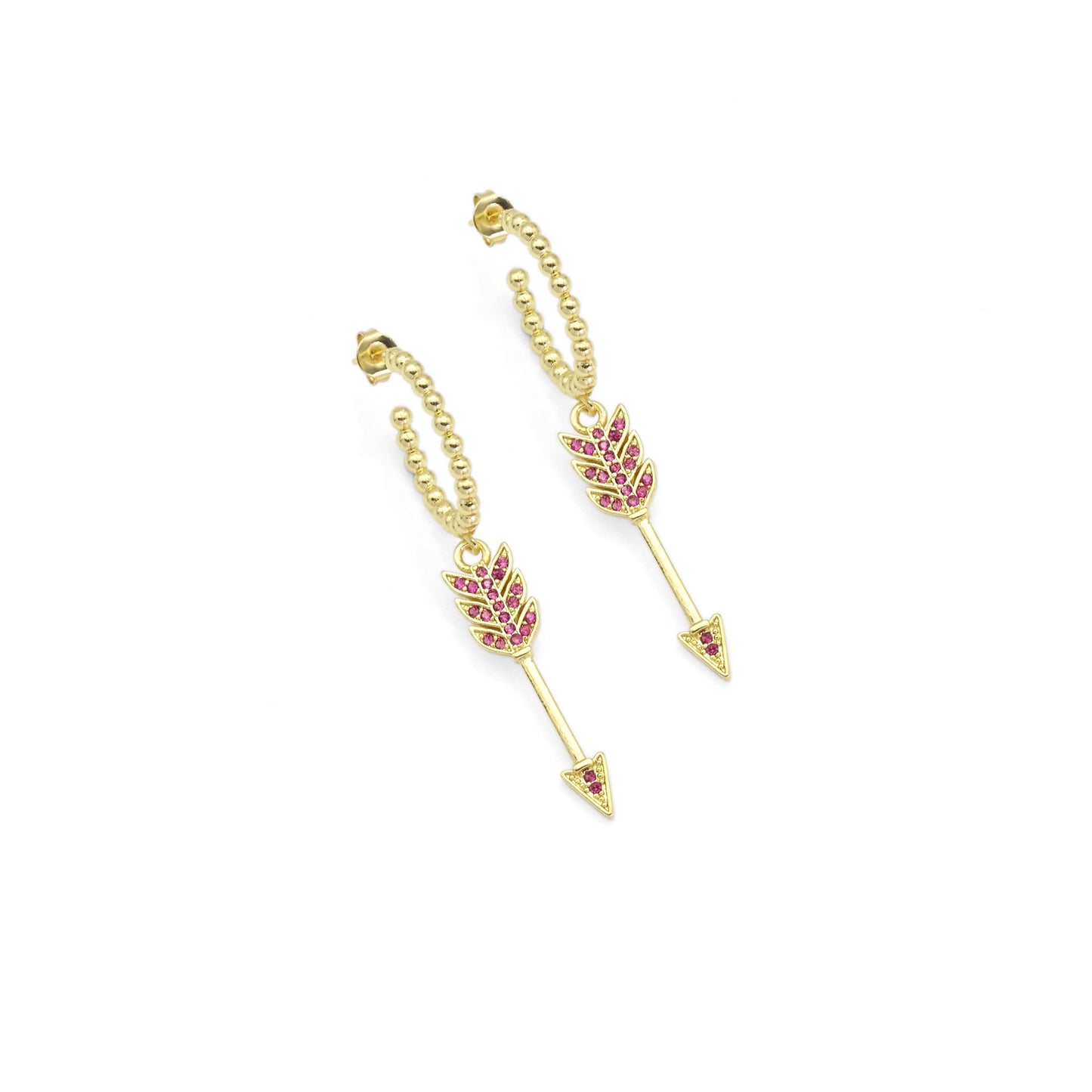 Fuchsia CZ Arrow Hoop Earrings, Sku#LK853