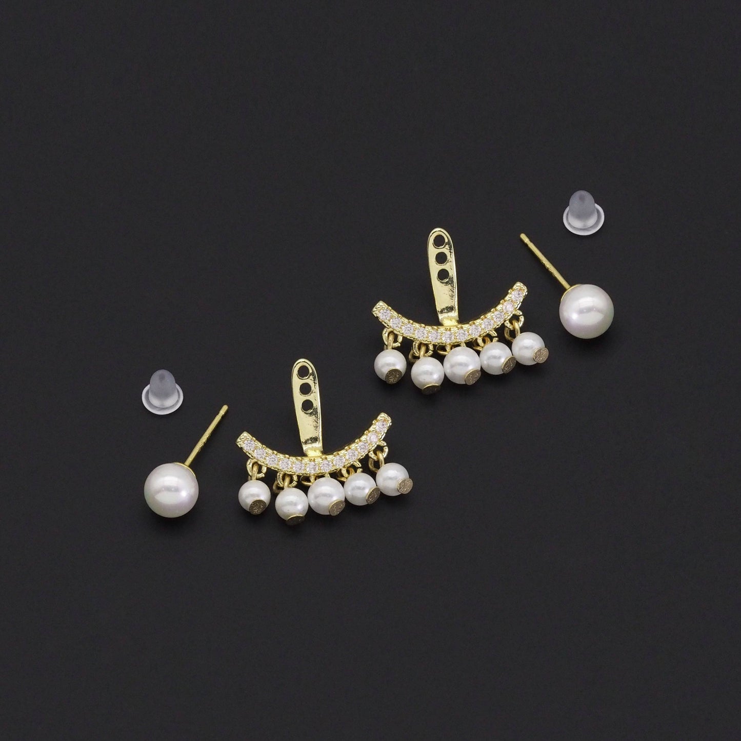 Clear CZ Gold White Pearl Dangle Earrings, Sku#LX427