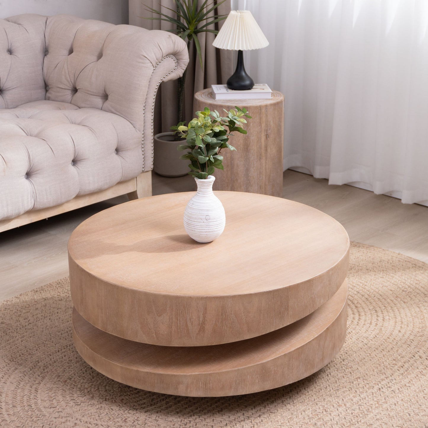 Modern Round Wood Coffee Table – 31.3"