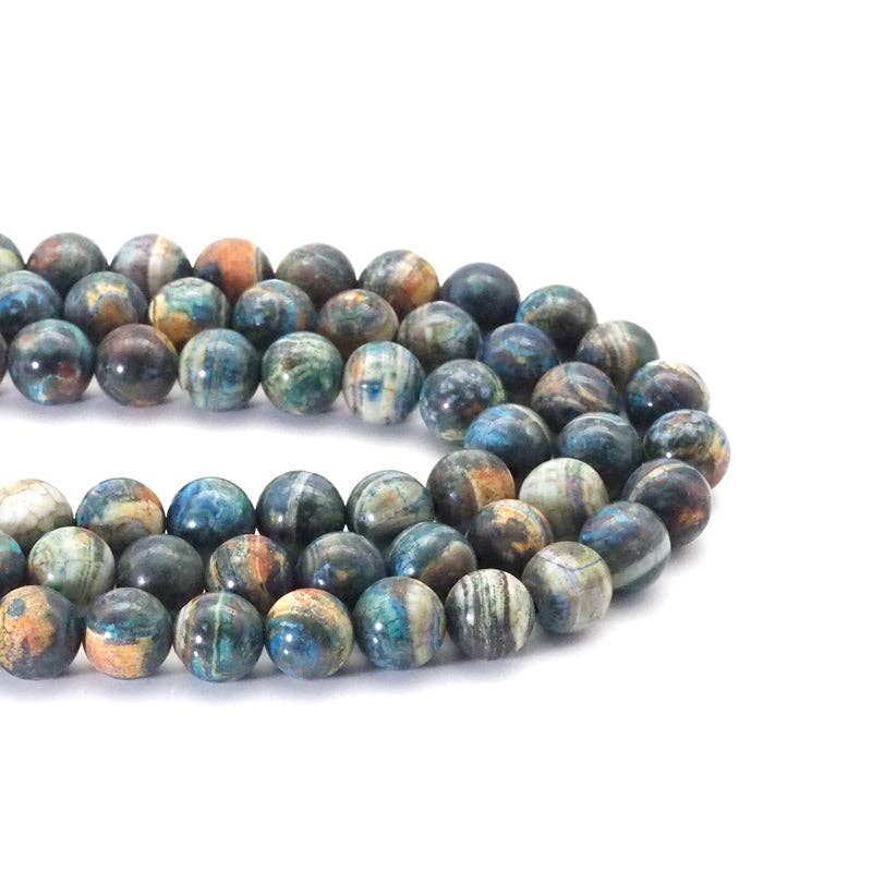 Natural Blue Brown Tibetan Agate Round Smooth Beads, 14mm, Sku#U1557