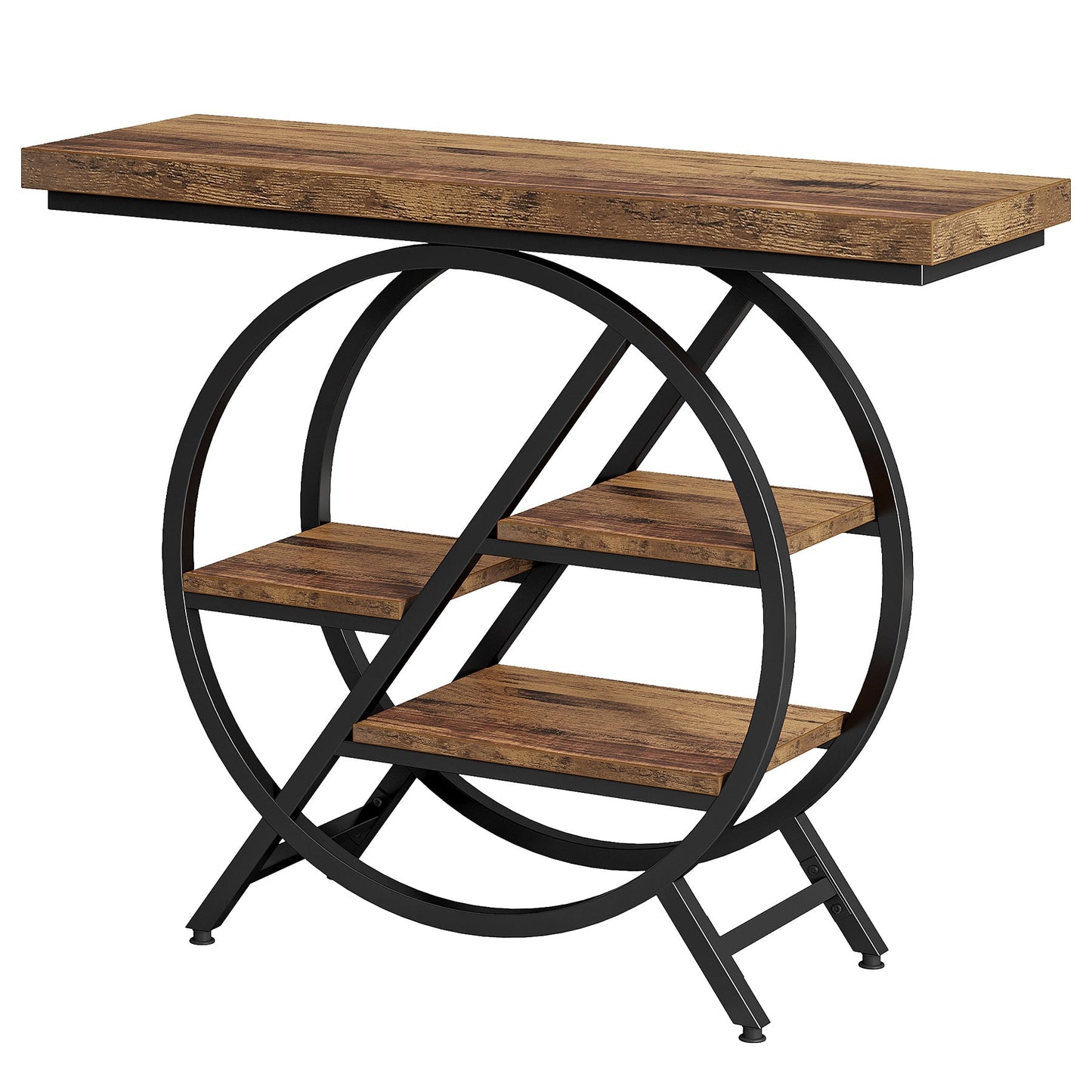 39.4" Industrial 4-Tier Entryway Console Table with Geometric Circle Frame