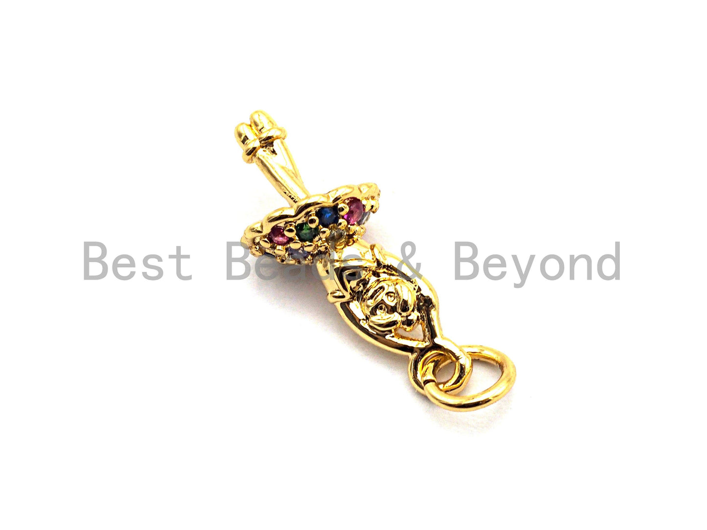 CZ Colorful Micro Pave Ballet Dancer Pendant, Dancing Girl Pave Pendant, Gold plated, 8x19mm, Sku#F830