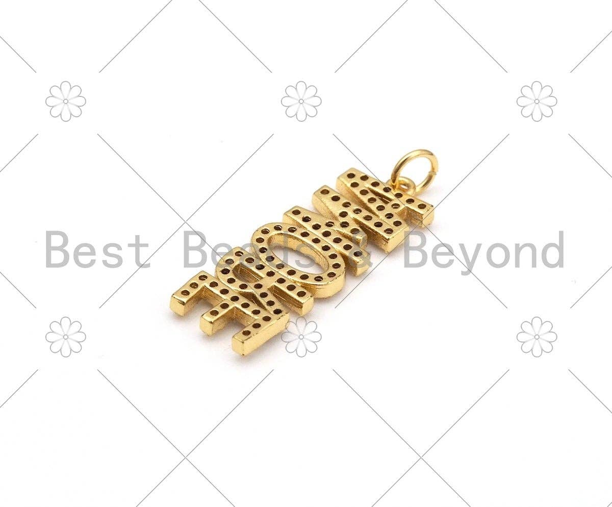 CZ Micro Pave AMORE Word Shape Pendant, 18K Gold Filled Cubic Zirconia Love Charm, Necklace Bracelet Charm Pendant,10x28mm,Sku#B136