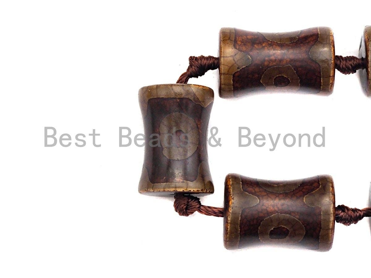 1pc/12pcs Natural Tibetan Agate Spool Beads, Black Brown Dzi Beads, Tibetan Dzi Beads, 15x22mm,sku#U500