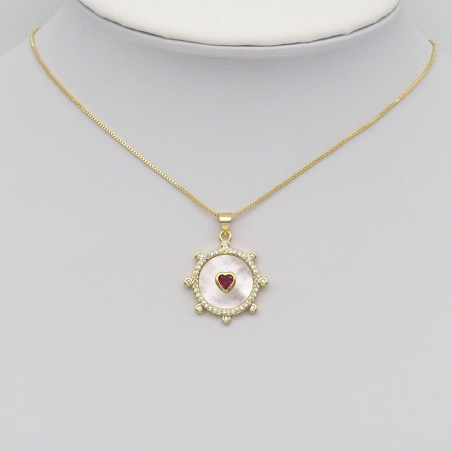 Spike Gemstone Pearl Coin with Heart Charm, Sku#LX299