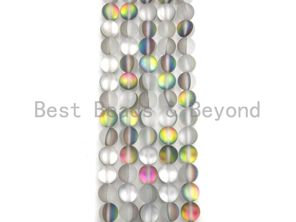 Matte Spectrolite Rainbow Gray Aura Quartz,  High Quality in Round 6mm/8mm/10mm/12mm, Manmade Crystal, 15.5inch strand, SKU#U830