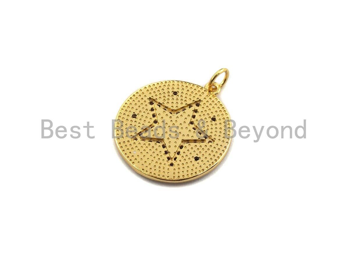 Enamel Colorful Five Star On Round Coin Pendant,CZ Micro Pave Oil Drop pendant,Enamel pendant,Enamel Jewelry, 21x23mm,sku#Z633C