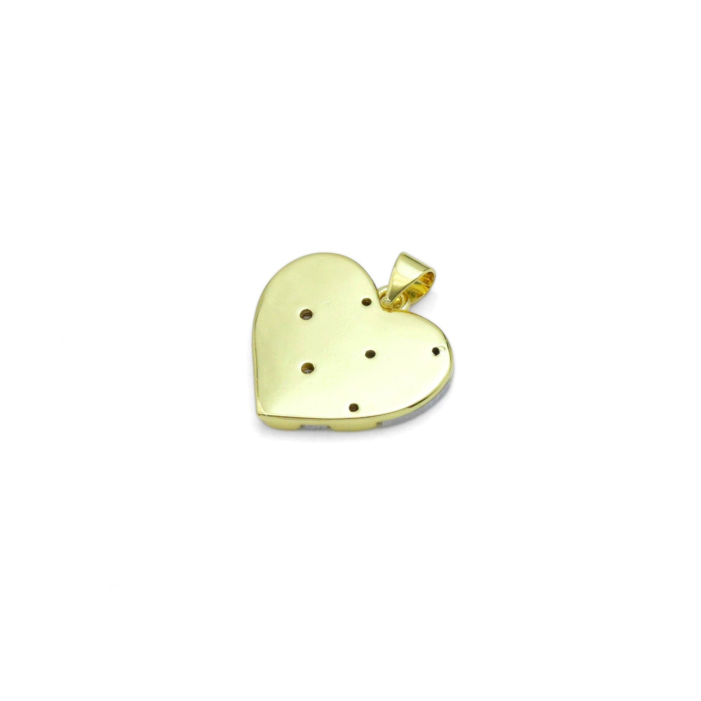 CZ Pave Flower On Mother of Pearl Heart Charm Pendant, Sku#LK954