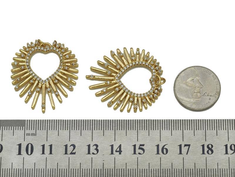 CZ Gold Hollow Out Heart Charm, Sku#LK640