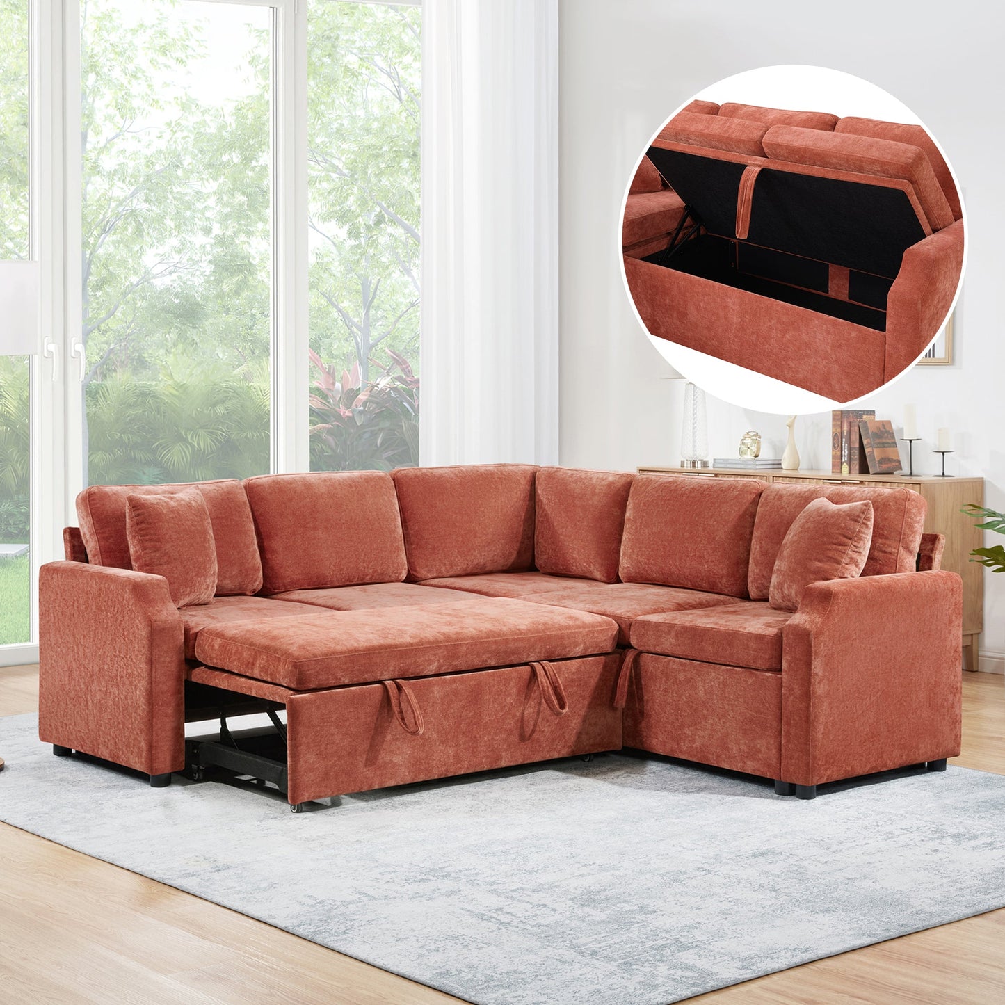 L-shaped Sectional Sofa Bed with Hidden Storage