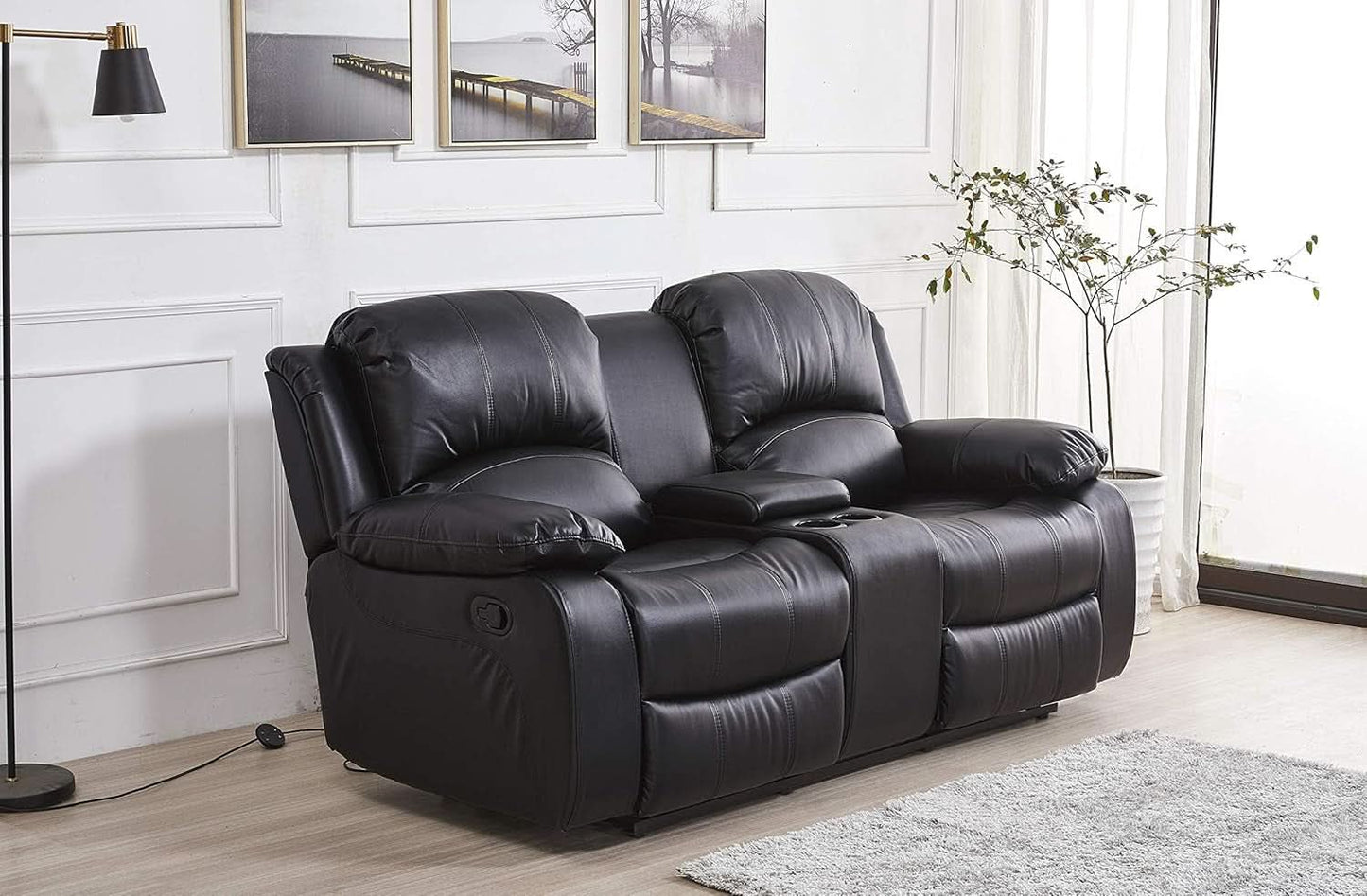 Bonded Leather Reclining Glider Sofa Set Black 3 Piece