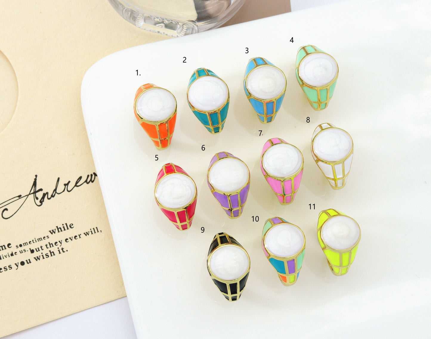 Gold Enamel Round Adjustable Ring, Sku#X327