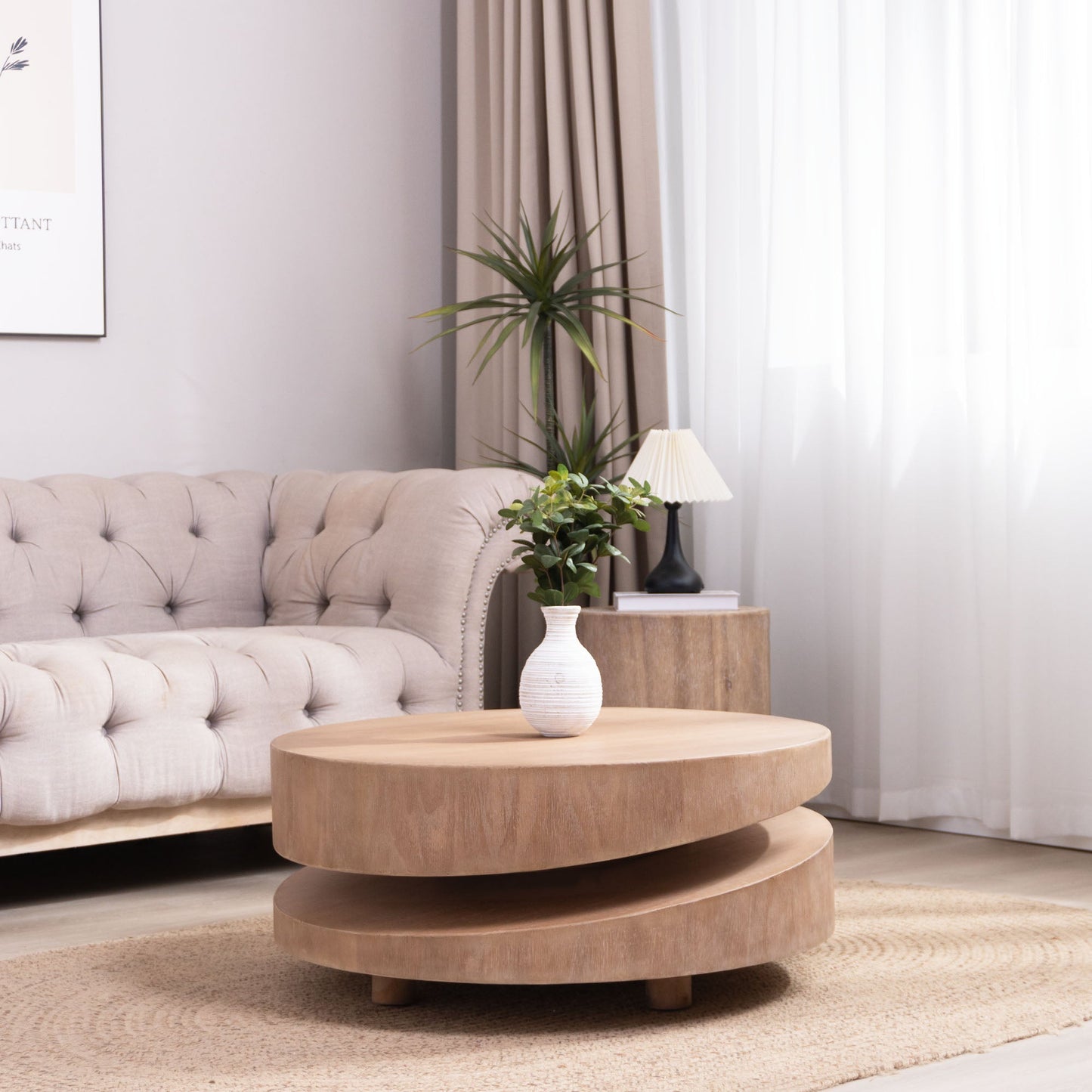 Modern Round Wood Coffee Table – 31.3"