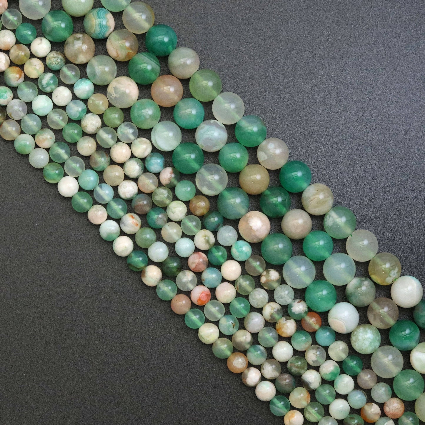 Green Cherry Blossom Agate Round Smooth Beads, Sku#U1945