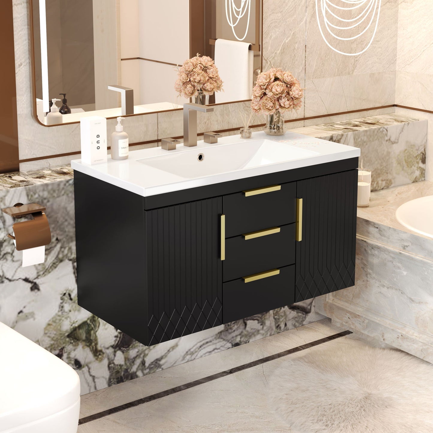 Wall Mounted Bathroom Vanity With Sink and Floating Storage Cabinet