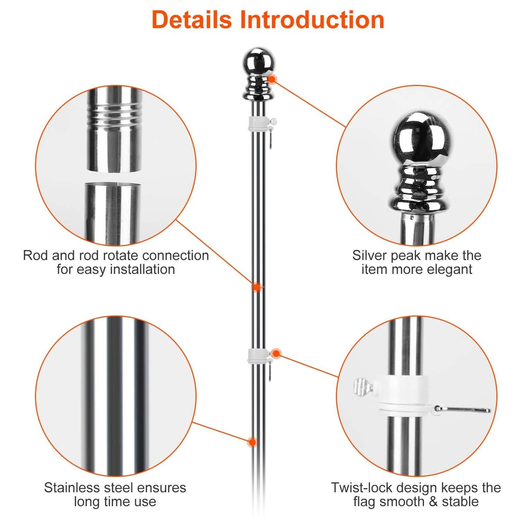 6Ft Stainless Steel Wall Mounted Flag Pole