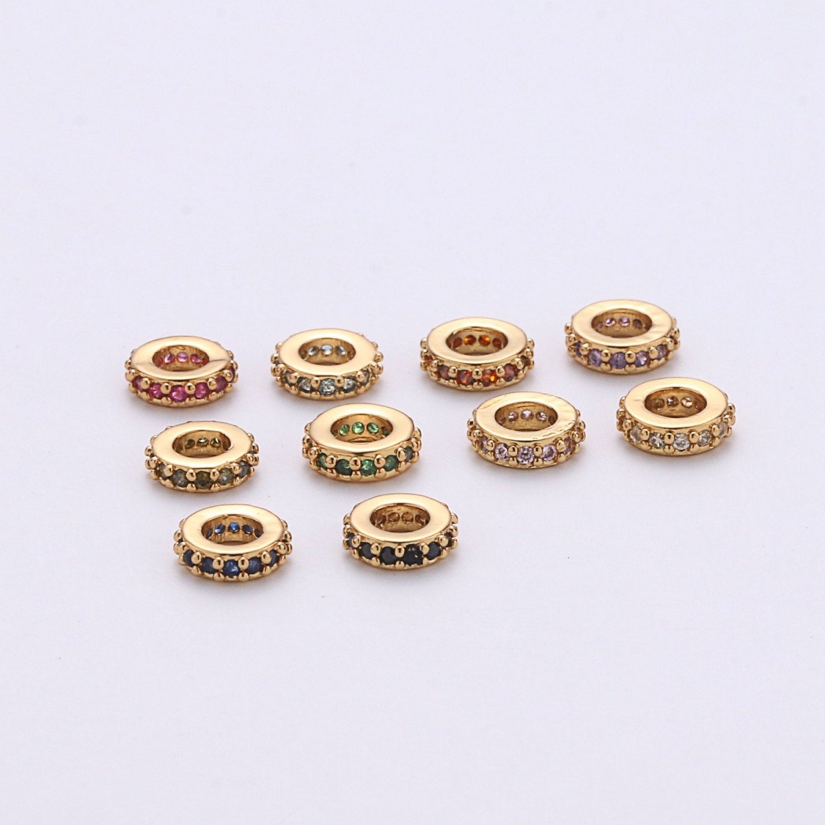 6mm CZ Micro Pave Rondelle Big Hole Spacer Beads, Cubic Zirconia Large Hole Space Beads, Sliding Beads for Charm Earring Necklace Bracelet K-478 - K-487