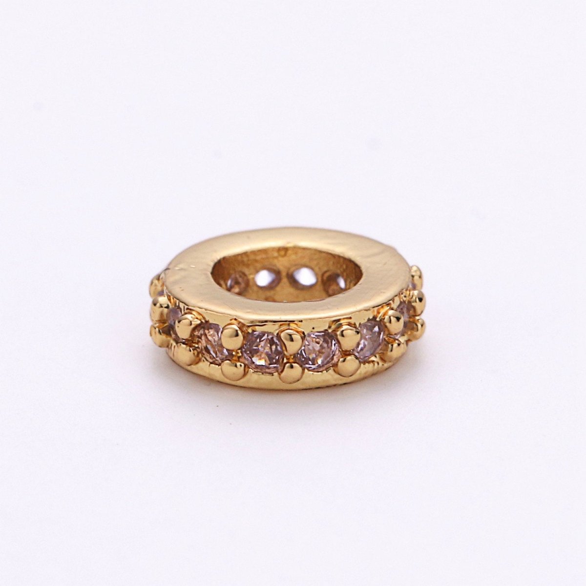 6mm CZ Micro Pave Rondelle Big Hole Spacer Beads, Cubic Zirconia Large Hole Space Beads, Sliding Beads for Charm Earring Necklace Bracelet K-478 - K-487