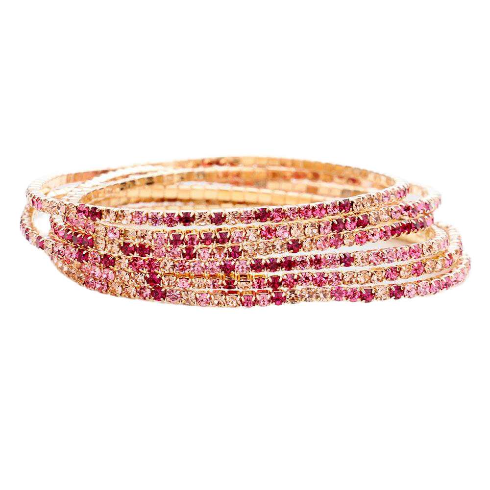 6pcs Crystal Rhinestone Stretch Layered Bracelets