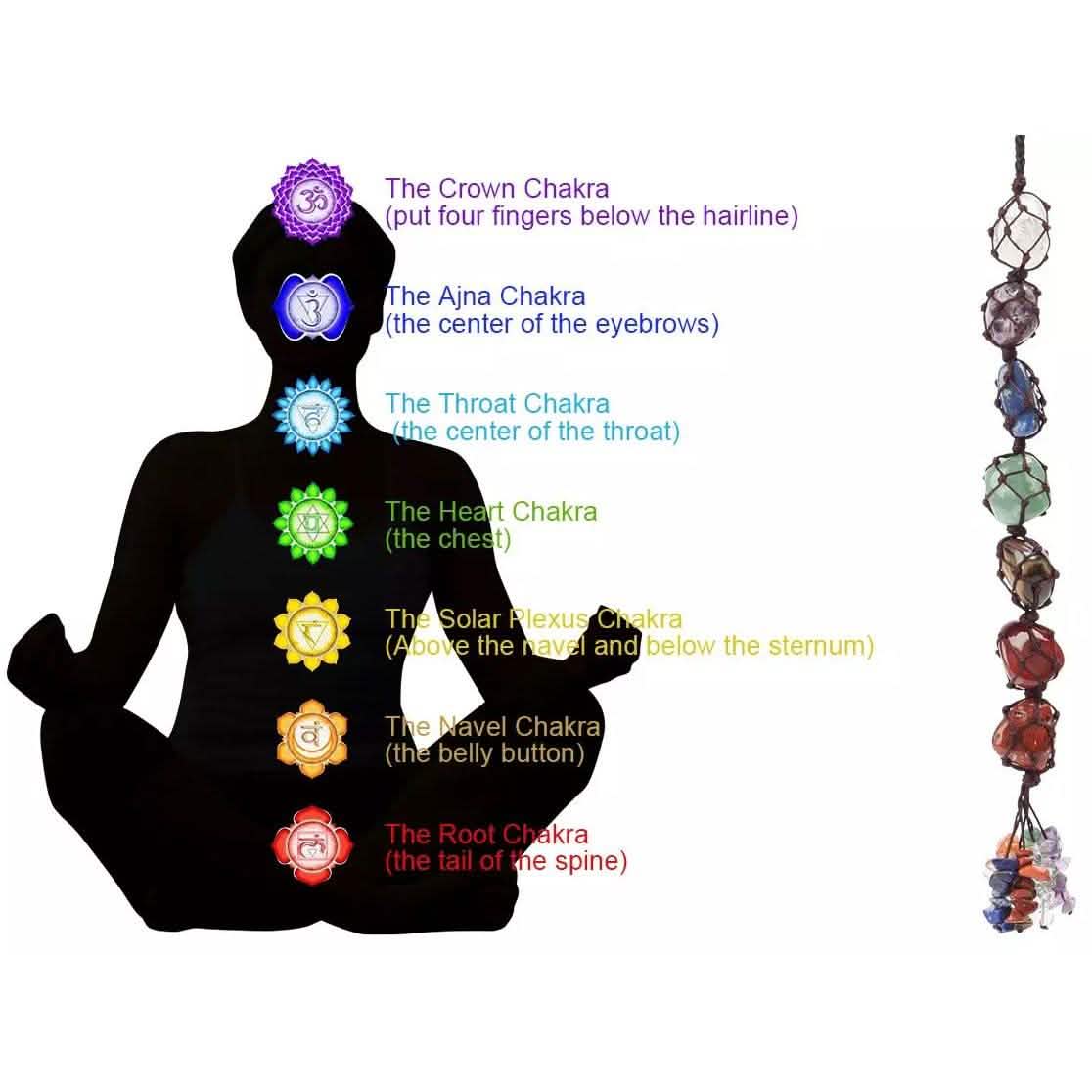 Ornement mural ou de voiture à suspendre avec pompon et pierres précieuses des 7 chakras pour la guérison Reïki