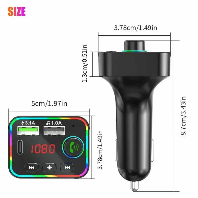 7色LEDバックライト Bluetooth FMトランスミッター＆デュアルUSBチャージャー