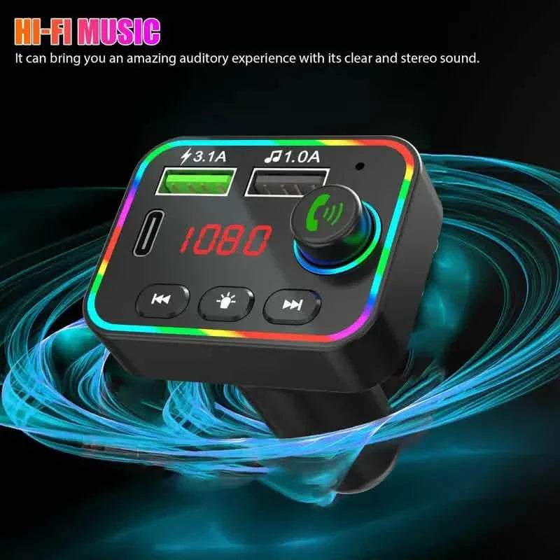 7色LEDバックライト Bluetooth FMトランスミッター＆デュアルUSBチャージャー