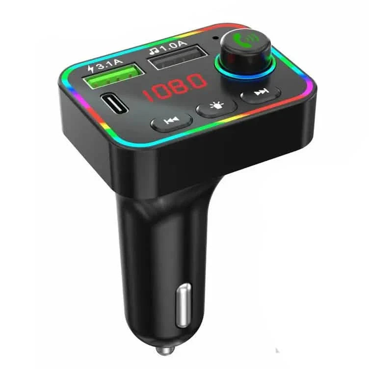7色LEDバックライト Bluetooth FMトランスミッター＆デュアルUSBチャージャー
