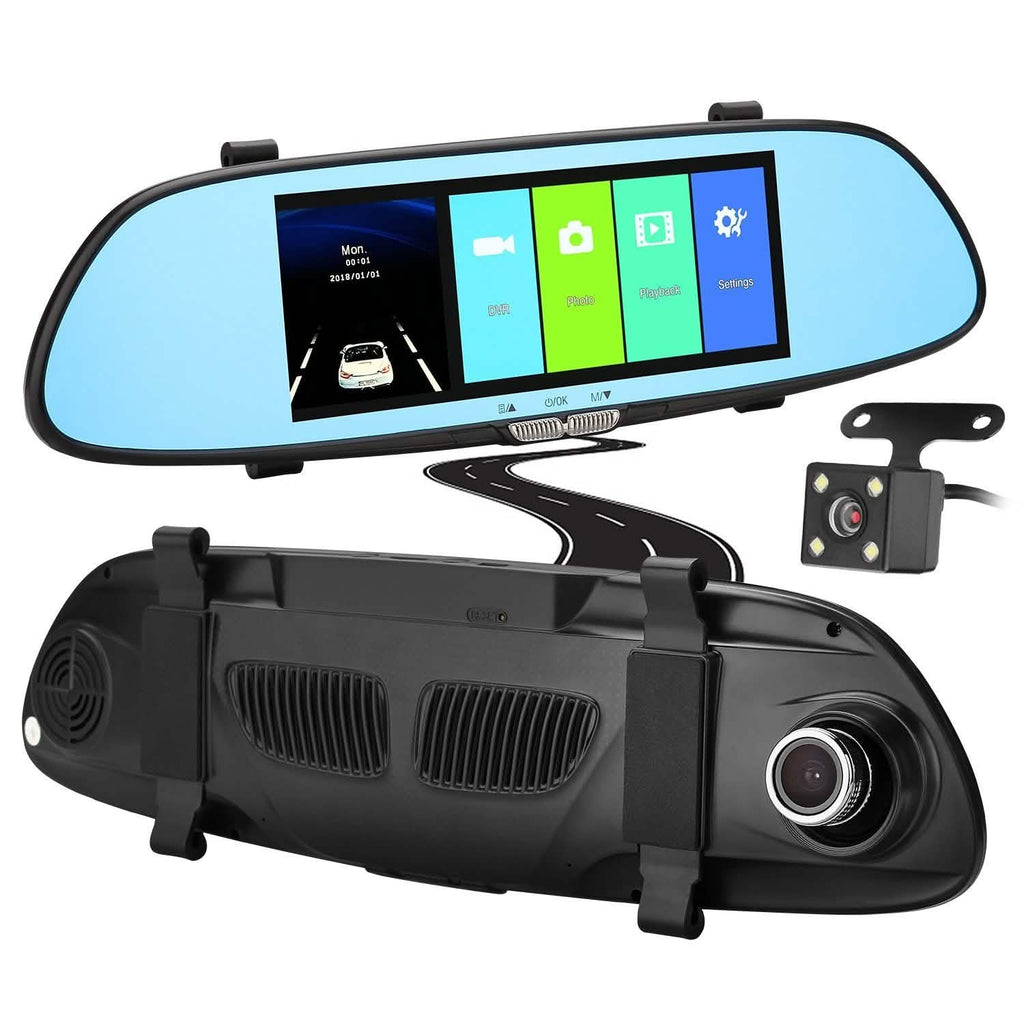 7'' HD 1080P Car DVR Dual Lens Camera Vehicle Rearview Mirror Dash Cam Recorder