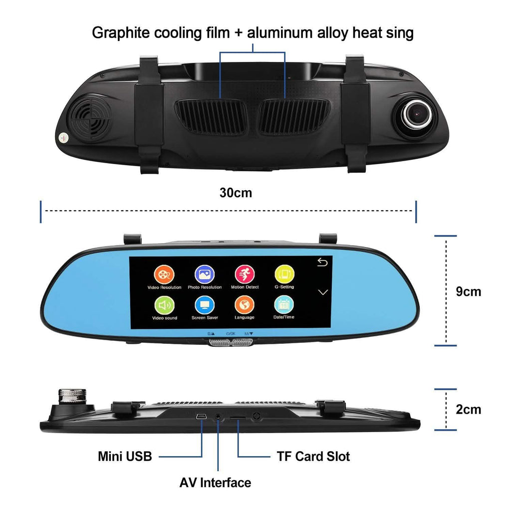 7'' HD 1080P Car DVR Dual Lens Camera Vehicle Rearview Mirror Dash Cam Recorder