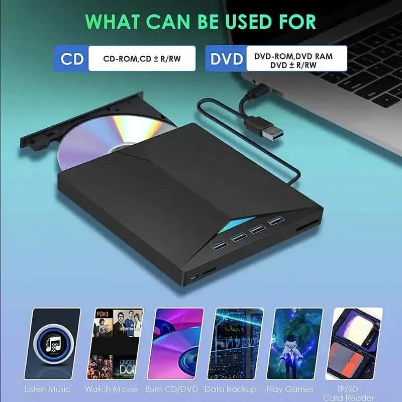7-In-1 Portable External CD/DVD Drive