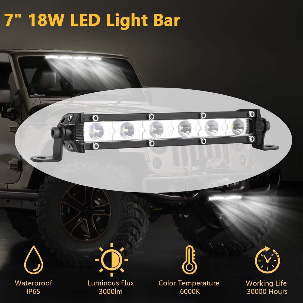 Barre lumineuse à LED 7" simple rangée - Projecteurs tout-terrain