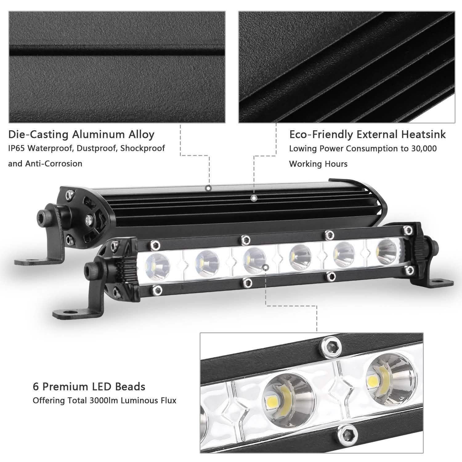 Barre lumineuse à LED 7" simple rangée - Projecteurs tout-terrain