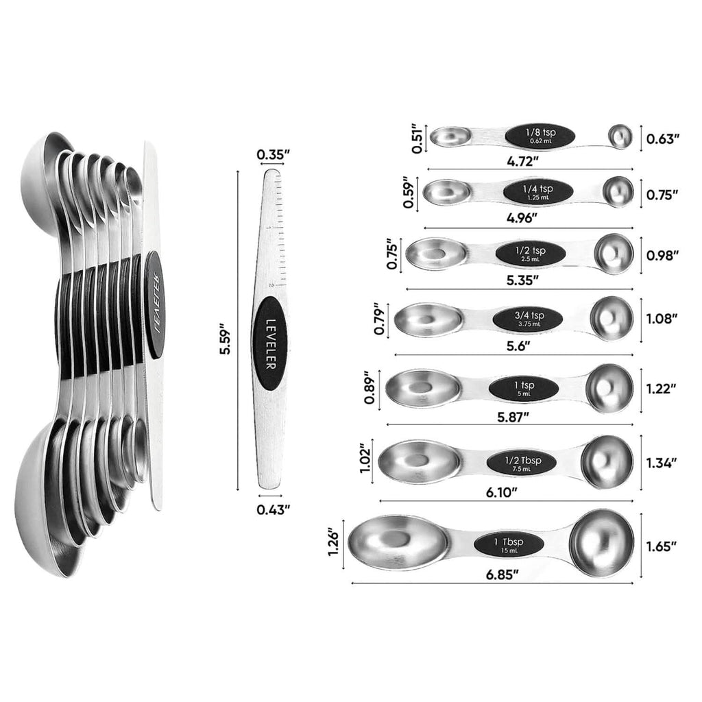 7 Pièces : Ensemble de cuillères doseuses magnétiques empilables double face avec raclette de nivellement
