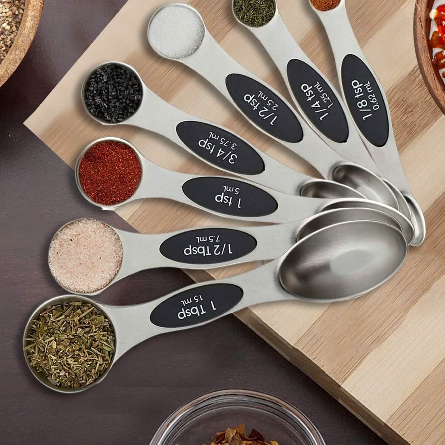 7 Pièces : Ensemble de cuillères doseuses magnétiques empilables double face avec raclette de nivellement