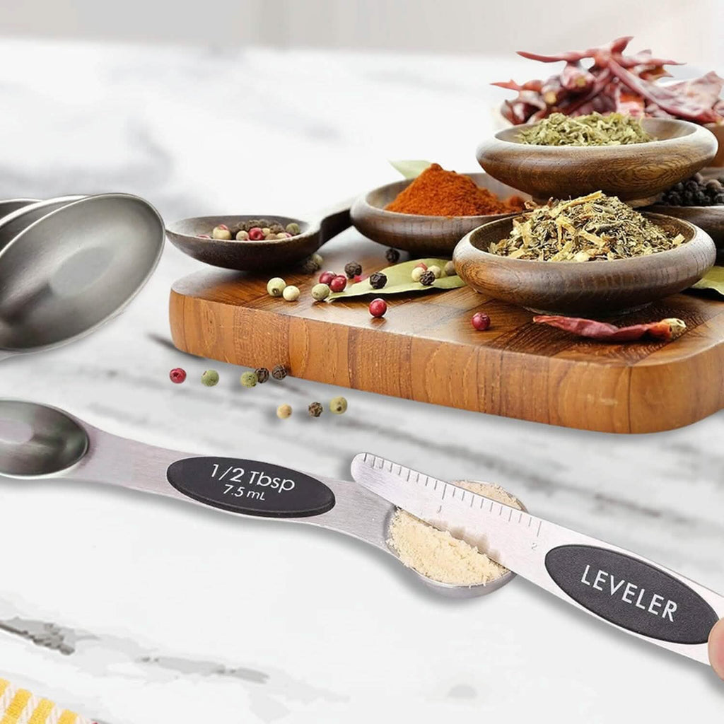 7 Pièces : Ensemble de cuillères doseuses magnétiques empilables double face avec raclette de nivellement