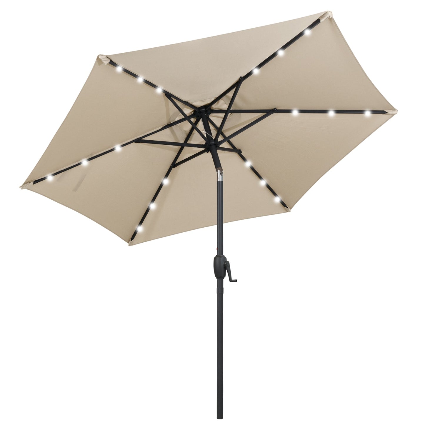 7.5 Feet Solar Powered Patio Umbrella with LED Lights and Crank Handle