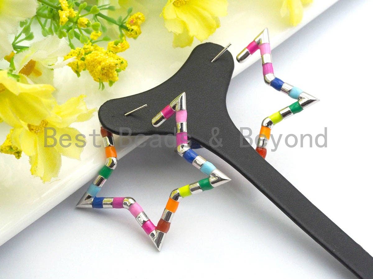 Rainbow Colorful Enamel Pave Five Star Cuff Earring, Enamel earrings, Minimalist Jewelry,47x50mm, sku#J138