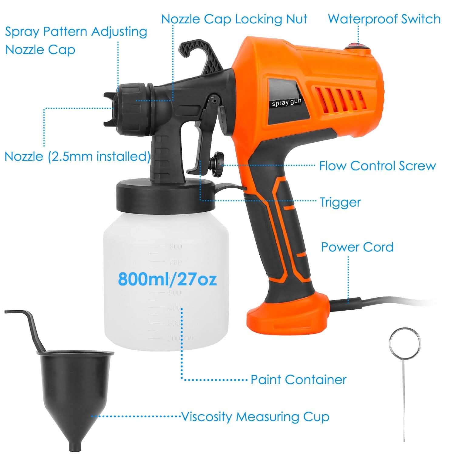 700W Electric Paint Sprayer Handheld with 3 Spray Patterns 800ml