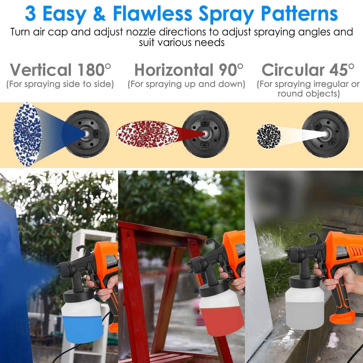 700W Electric Paint Sprayer Handheld with 3 Spray Patterns 800ml
