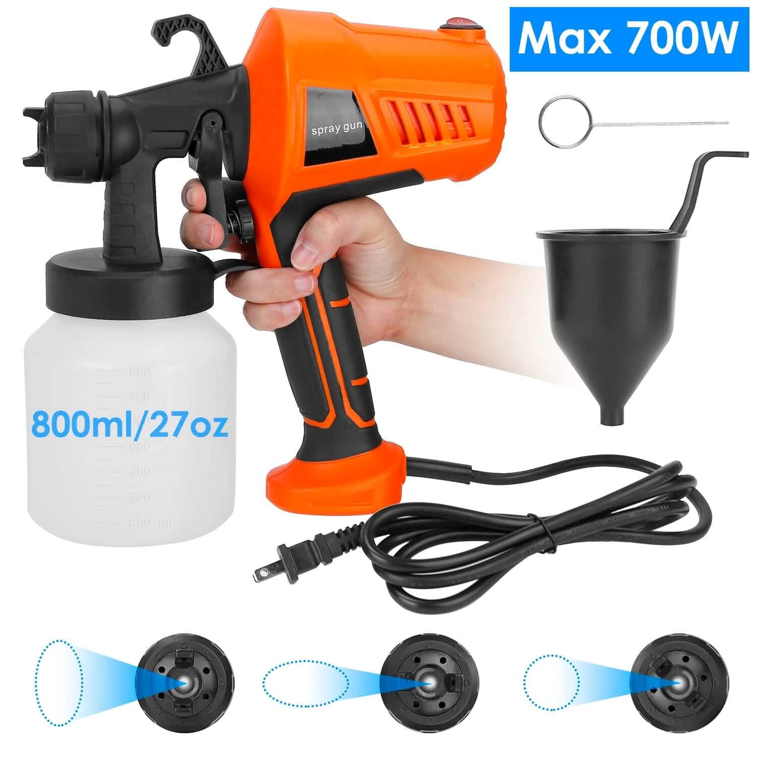 700W Electric Paint Sprayer Handheld with 3 Spray Patterns 800ml