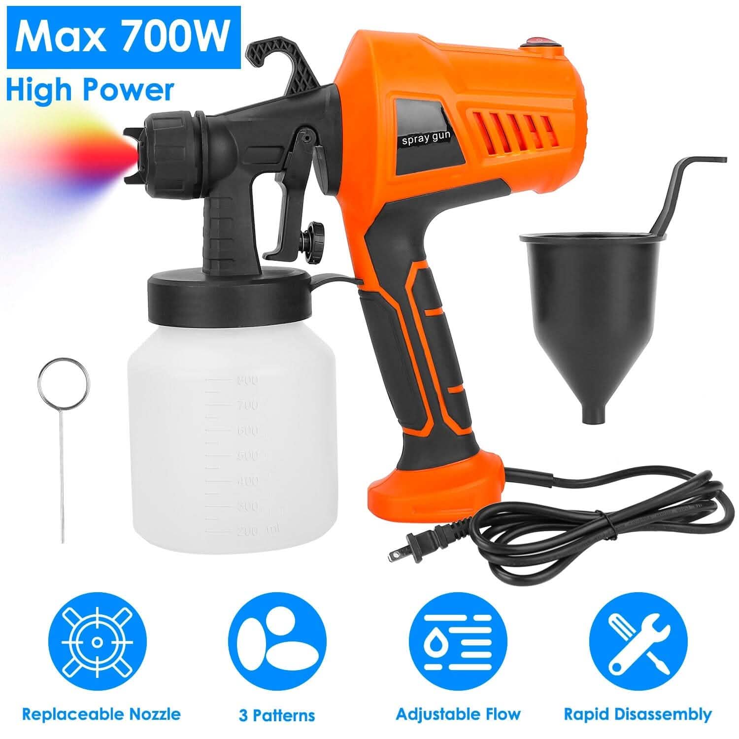 700W Electric Paint Sprayer Handheld with 3 Spray Patterns 800ml