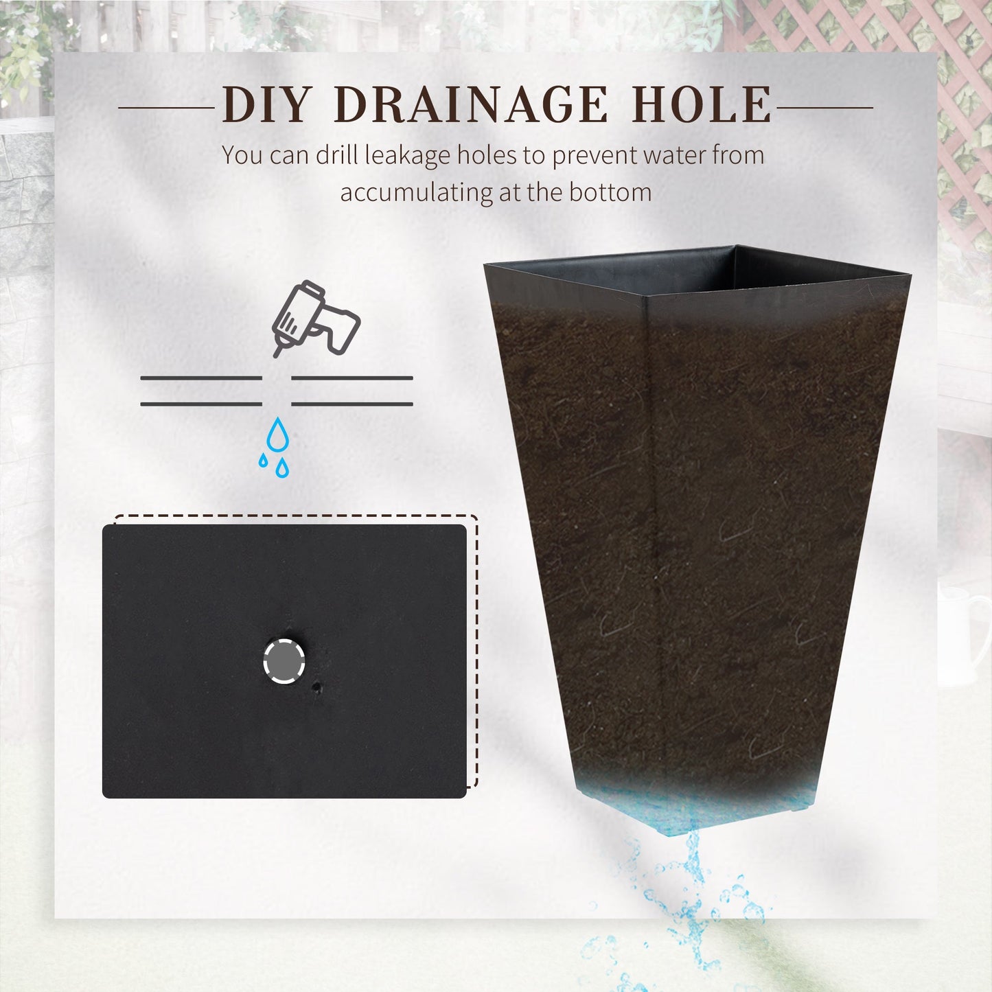 Outsunny Set of 3 Tall Planters with Drainage Hole, 28"