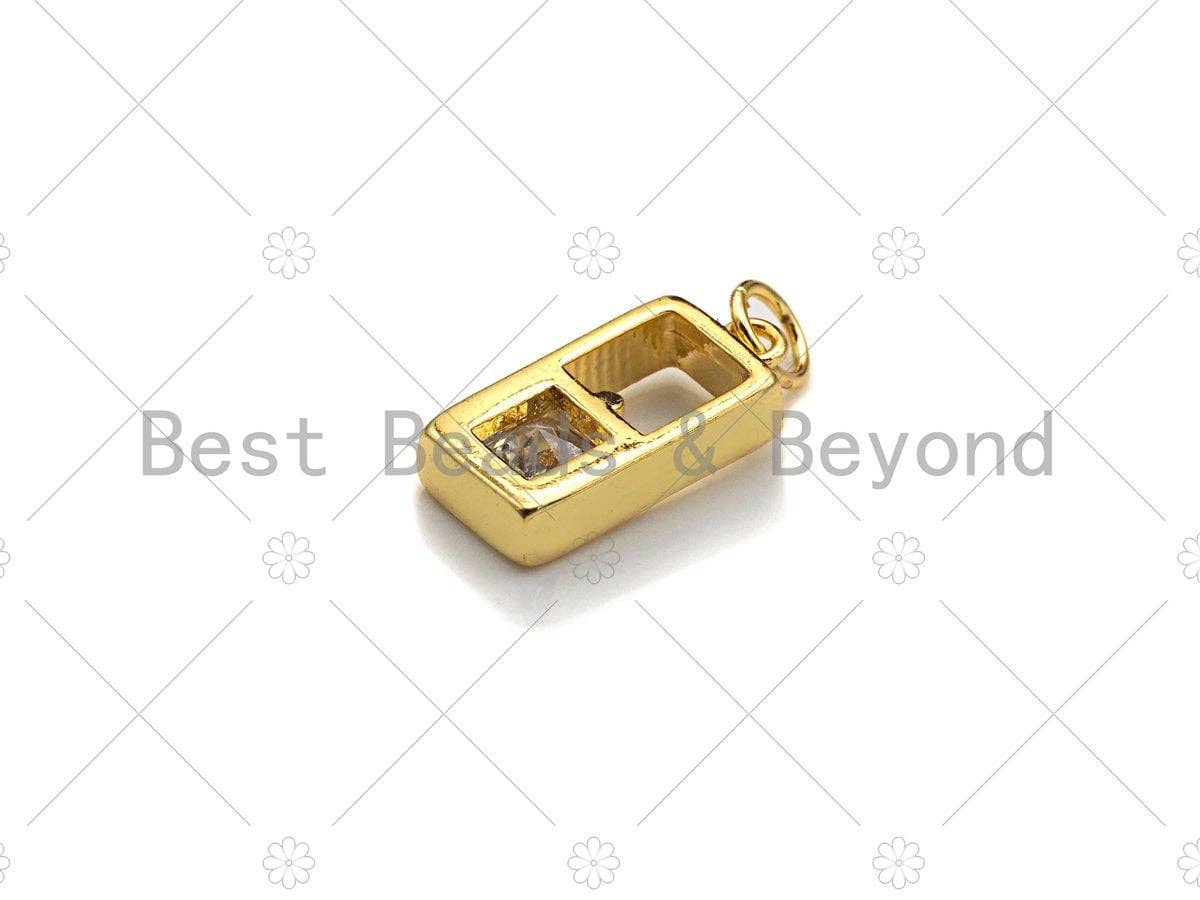 Clear CZ Micro Pave Big CZ In Rectangle Shape Pendant, Frame Pave Pendant, Gold plated, 8x16mm, Sku#LK32