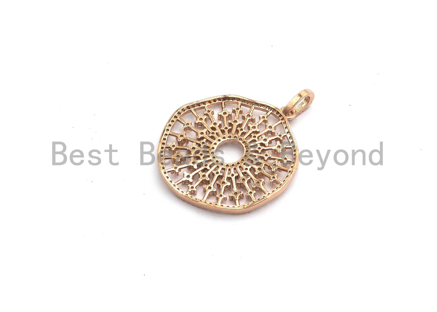 CZ Micro Pave Filigree Hollow out Flower Pendant, Cubic Zirconia Rose Gold/Silver/Black Focal Pendant, 33x35mm,sku#F637