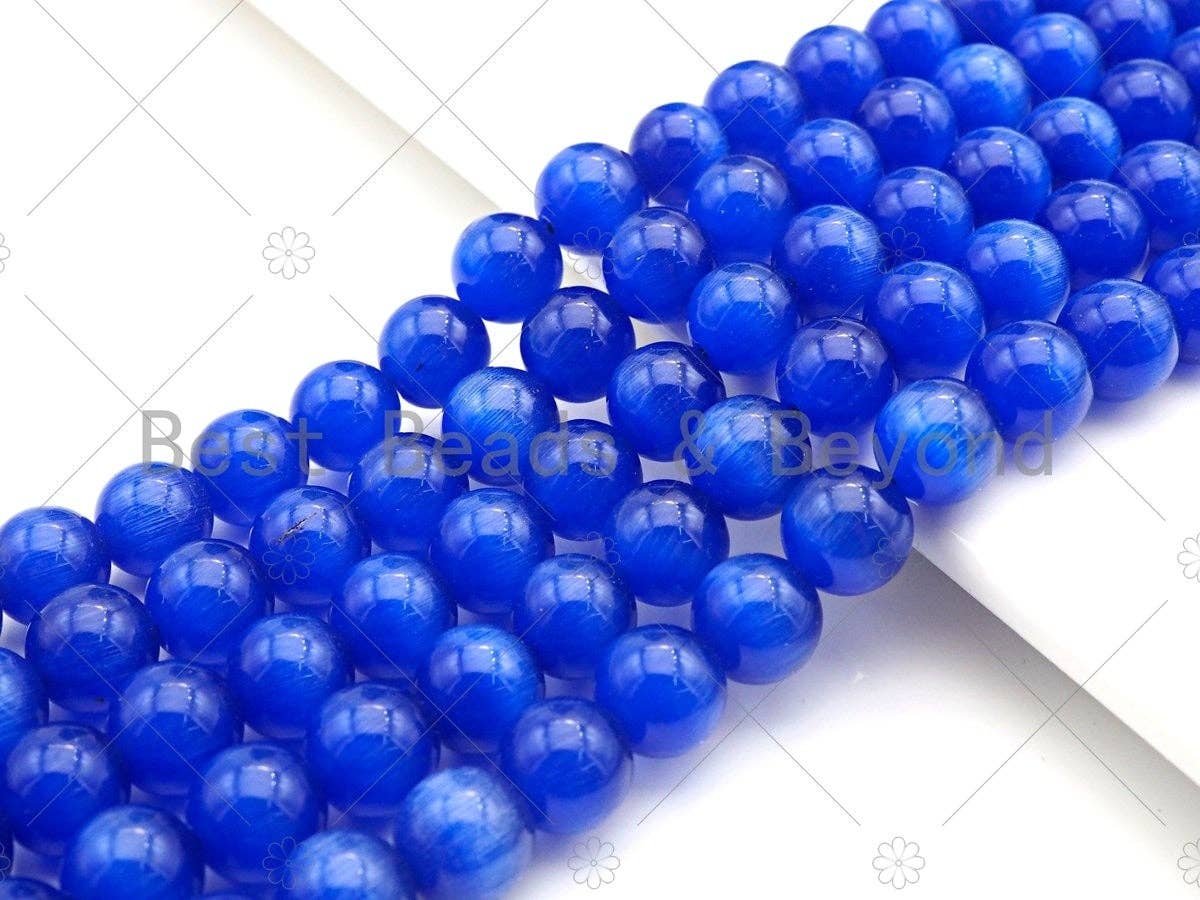 Cat's Eye Lapis/Aqua Blue Round Beads, 6mm/8mm/10mm/12mm Smooth Round, 15.5'' Full Strand, Sku#UA161