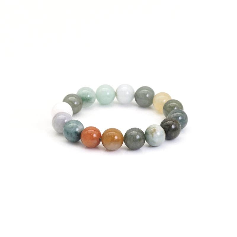 Genuine Burma Jade Round Smooth Stretchy Bracelet, Sku#EF444